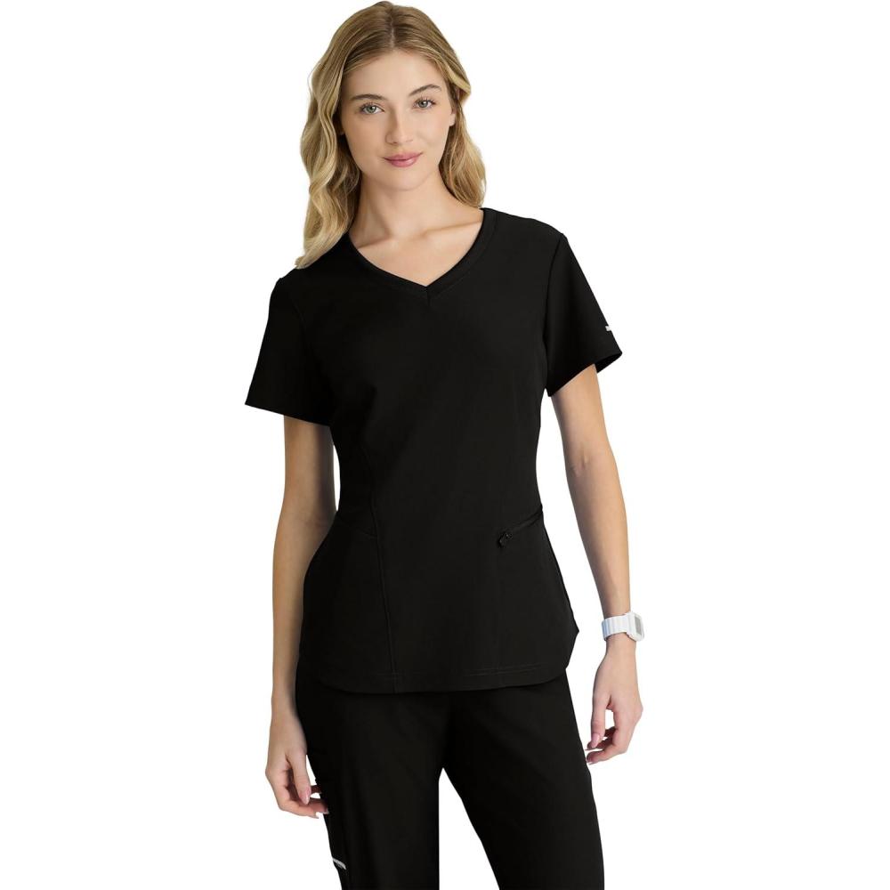 imageBARCO Skechers Vitality Electra Scrub Top for Women  VNeck Medical Top 4Way Stretch Womens Scrub TopBlack