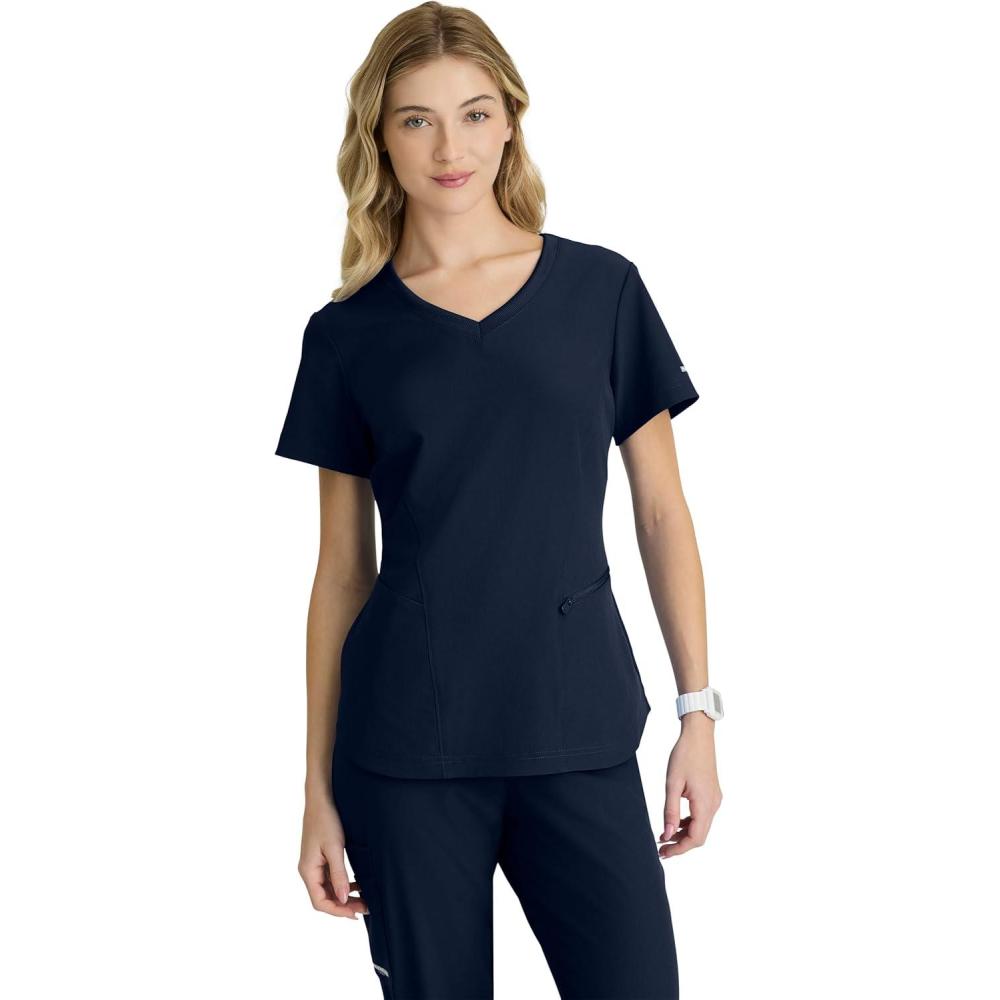 imageBARCO Skechers Vitality Electra Scrub Top for Women  VNeck Medical Top 4Way Stretch Womens Scrub TopNavy