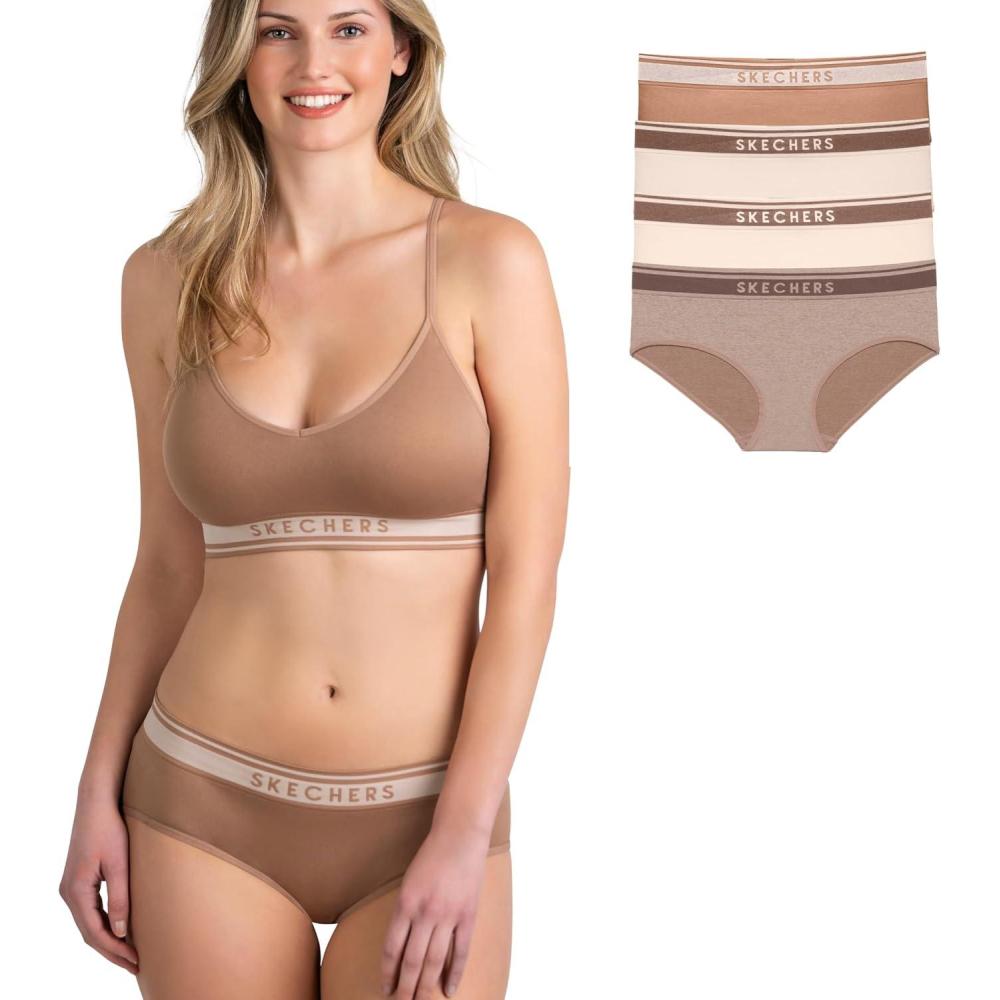 imageSkechers 4 Pack Womens Undwear Solid Seamless Panty with Logo Ropa Interior Sin Costuras Moisture WickingBrownShadeNudeBlush