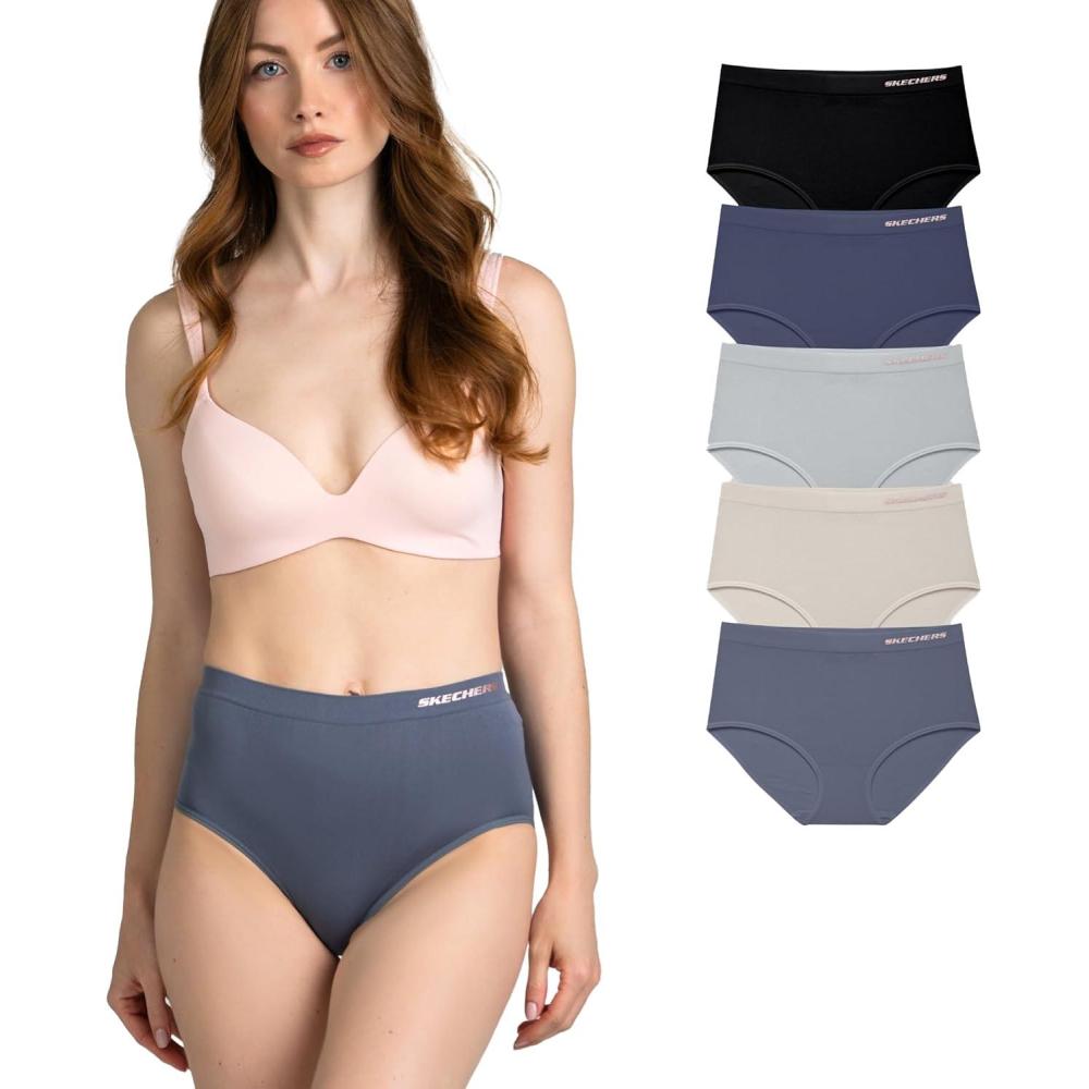 imageSkechers 5 Pack Womens Briefs Seamless Underwear Panties Ropa Sin Costuras Para MujeresBlackBlueMushroomBeigeGrey