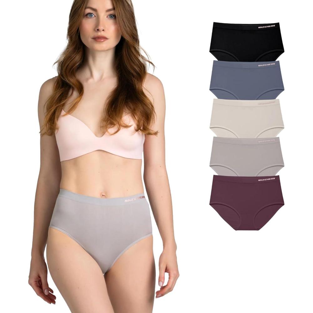 imageSkechers 5 Pack Womens Briefs Seamless Underwear Panties Ropa Sin Costuras Para MujeresBlackGreyBeigeAshMauve