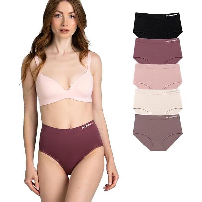 imageSkechers 5 Pack Womens Briefs Seamless Underwear Panties Ropa Sin Costuras Para MujeresBlackRosePeachPinkMauve