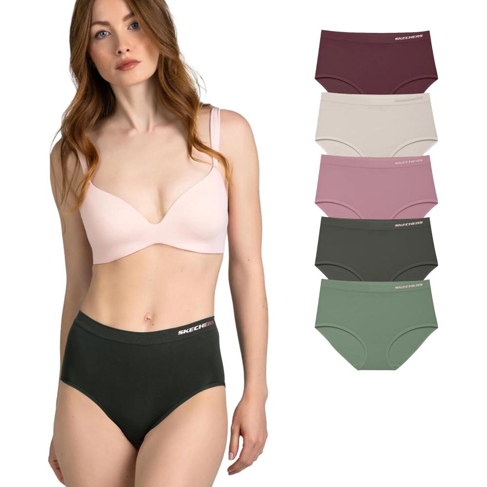 imageSkechers 5 Pack Womens Briefs Seamless Underwear Panties Ropa Sin Costuras Para MujeresRedBeigeLilasGreenHedge