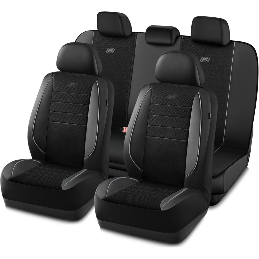 imageSkechers AirCooled Memory Foam Seat CoversMesh Thick Car Seat CoversPiping Leather Car Seat Covers Front SeatsAirbag CompatibleAutomotive Comfort Universal FitMost CarsVansTruckSUVBlackBlack  Grey