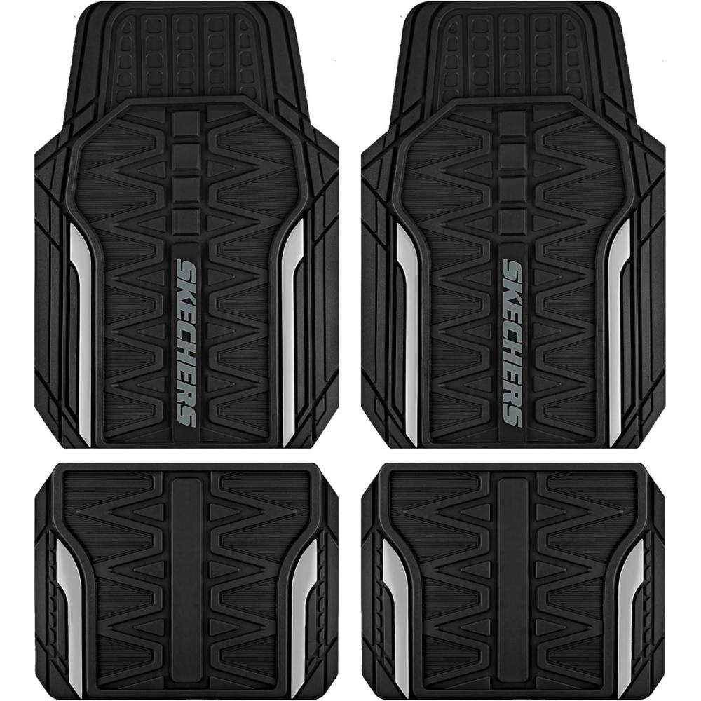 imageSkechers Car Floor MatsHeavy Duty Rubber Car Mats Full SetAll Weather Floor MatsWaterproof Trim to Fit Universal Floor Liner Car AccessoriesAutomotive Floor Mats for Cars Trucks SUVBlueSliver