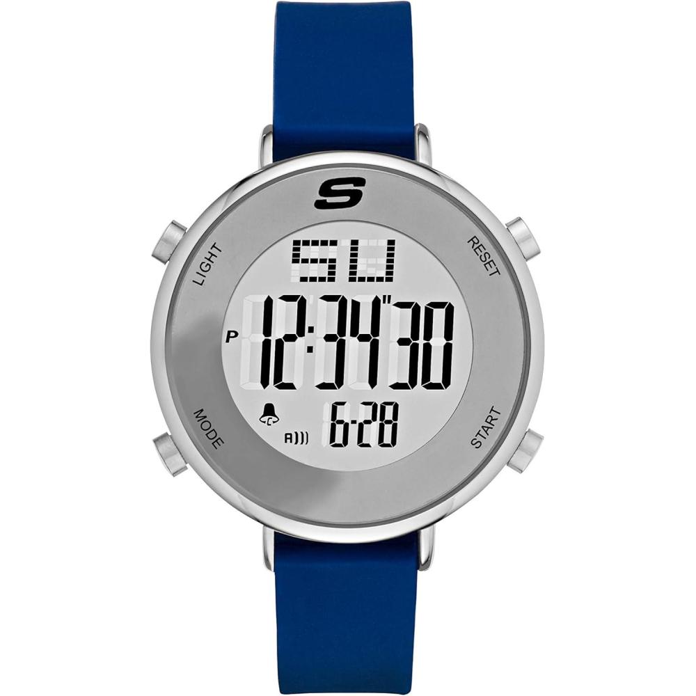 imageSkechers Magnolia Digital Silicone Watch for WomenSilver  Blue