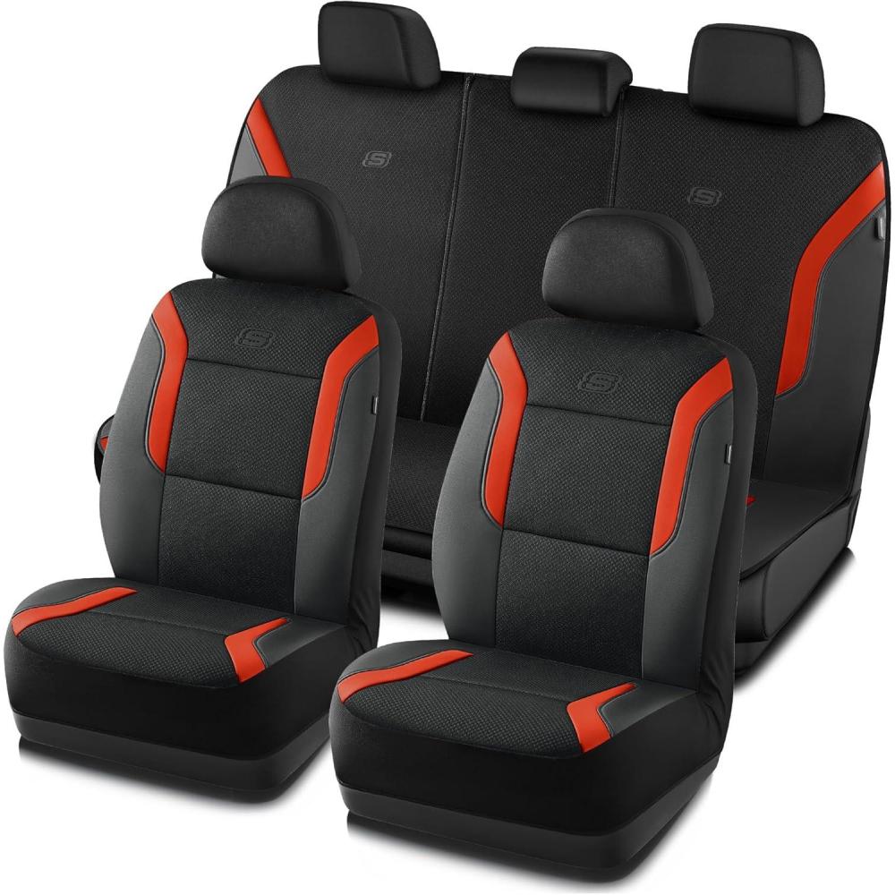 imageSkechers Memory Foam Car Seat Covers Air Cool Mesh Thick Seat Covers Car Seat Cover Full Sets Airbag Compatible Automotive Comfort Protection for Most CarsVansTrucks SUVsBlueBlackOrange