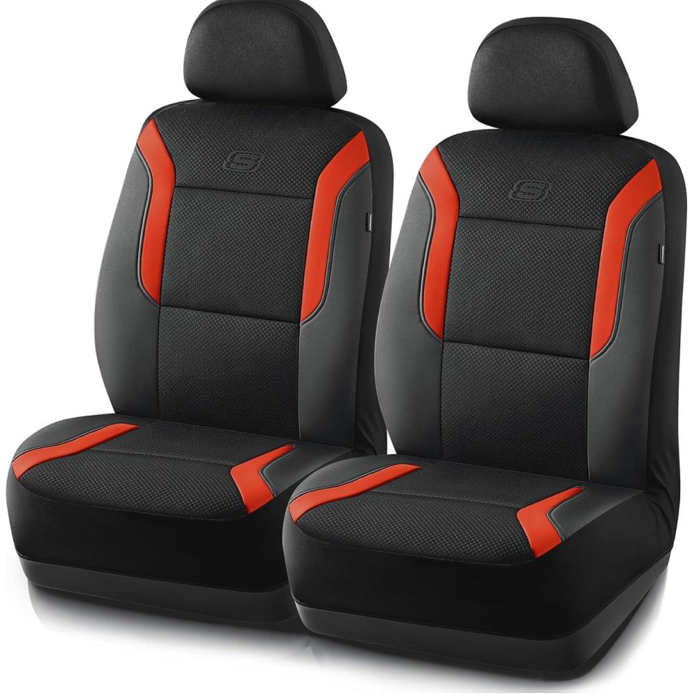 imageSkechers Memory Foam Car Seat Covers Air Cool Mesh Thick Seat Covers Car Seat Cover Full Sets Airbag Compatible Automotive Comfort Protection for Most CarsVansTrucks SUVsBlueBlack and Orange