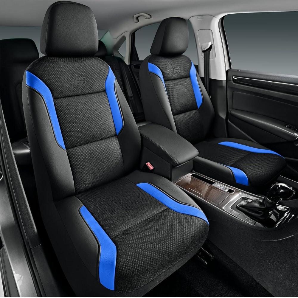 imageSkechers Memory Foam Car Seat Covers Air Cool Mesh Thick Seat Covers Car Seat Cover Full Sets Airbag Compatible Automotive Comfort Protection for Most CarsVansTrucks SUVsBlueBlack and Blue