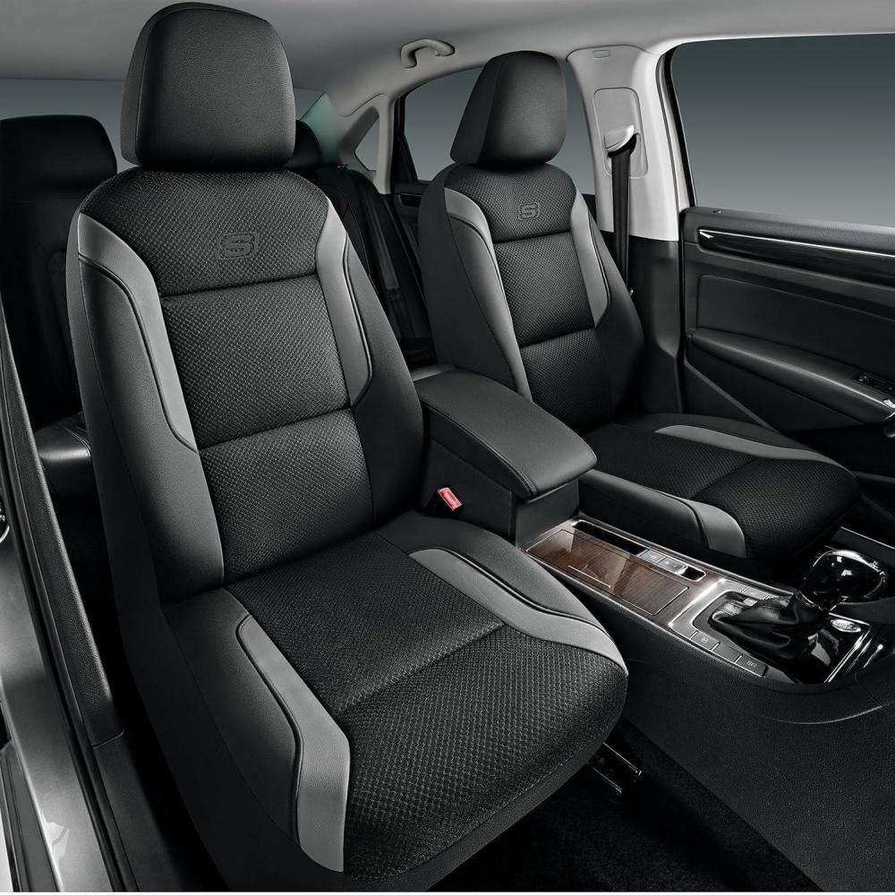 imageSkechers Memory Foam Car Seat Covers Air Cool Mesh Thick Seat Covers Car Seat Cover Full Sets Airbag Compatible Automotive Comfort Protection for Most CarsVansTrucks SUVsBlueBlack and Grey