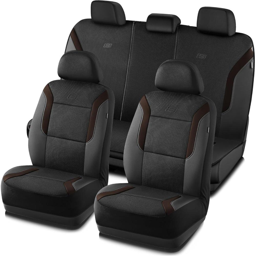 imageSkechers Memory Foam Car Seat Covers Air Cool Mesh Thick Seat Covers Car Seat Cover Full Sets Airbag Compatible Automotive Comfort Protection for Most CarsVansTrucks SUVsBlueBlackBrown