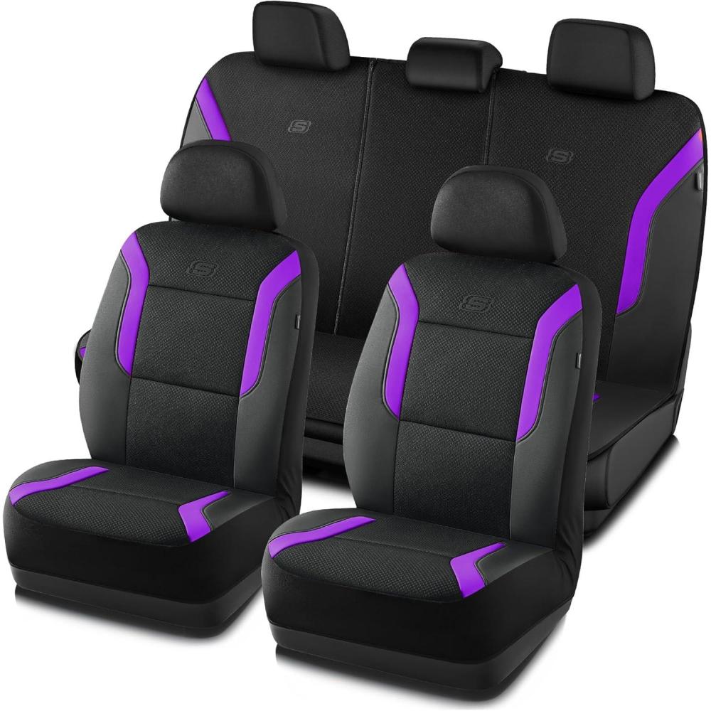 imageSkechers Memory Foam Car Seat Covers Air Cool Mesh Thick Seat Covers Car Seat Cover Full Sets Airbag Compatible Automotive Comfort Protection for Most CarsVansTrucks SUVsBlueBlackPurple