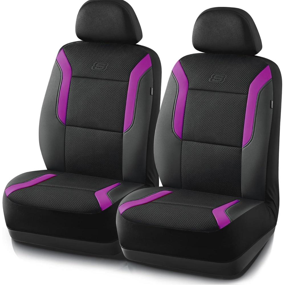 imageSkechers Memory Foam Car Seat Covers Air Cool Mesh Thick Seat Covers Car Seat Cover Full Sets Airbag Compatible Automotive Comfort Protection for Most CarsVansTrucks SUVsBlueBlack and Purple