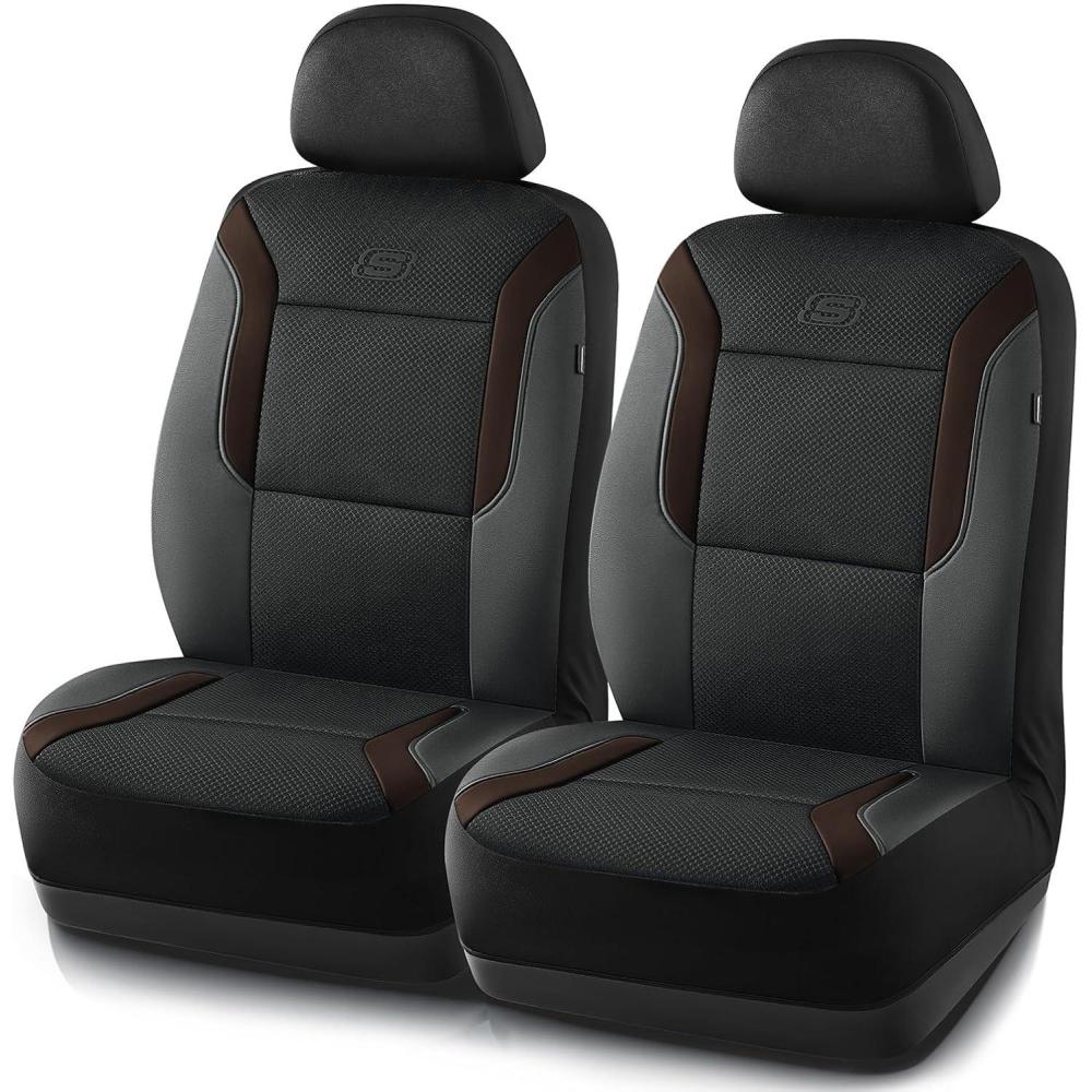 imageSkechers Memory Foam Car Seat Covers Air Cool Mesh Thick Seat Covers Car Seat Cover Full Sets Airbag Compatible Automotive Comfort Protection for Most CarsVansTrucks SUVsBlueBlack and Brown