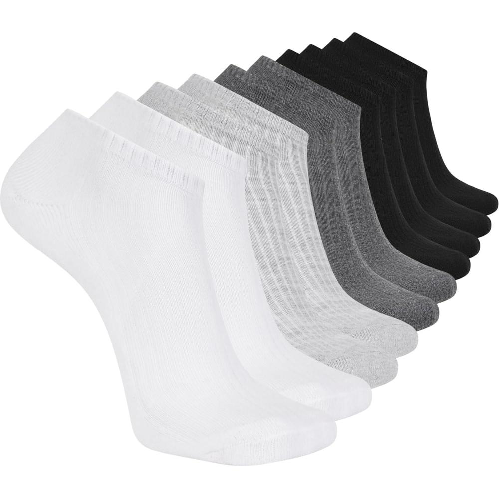imageSkechers Mens 10 Pack Cushioned Low Cut SocksWhiteSteel GrayBlack