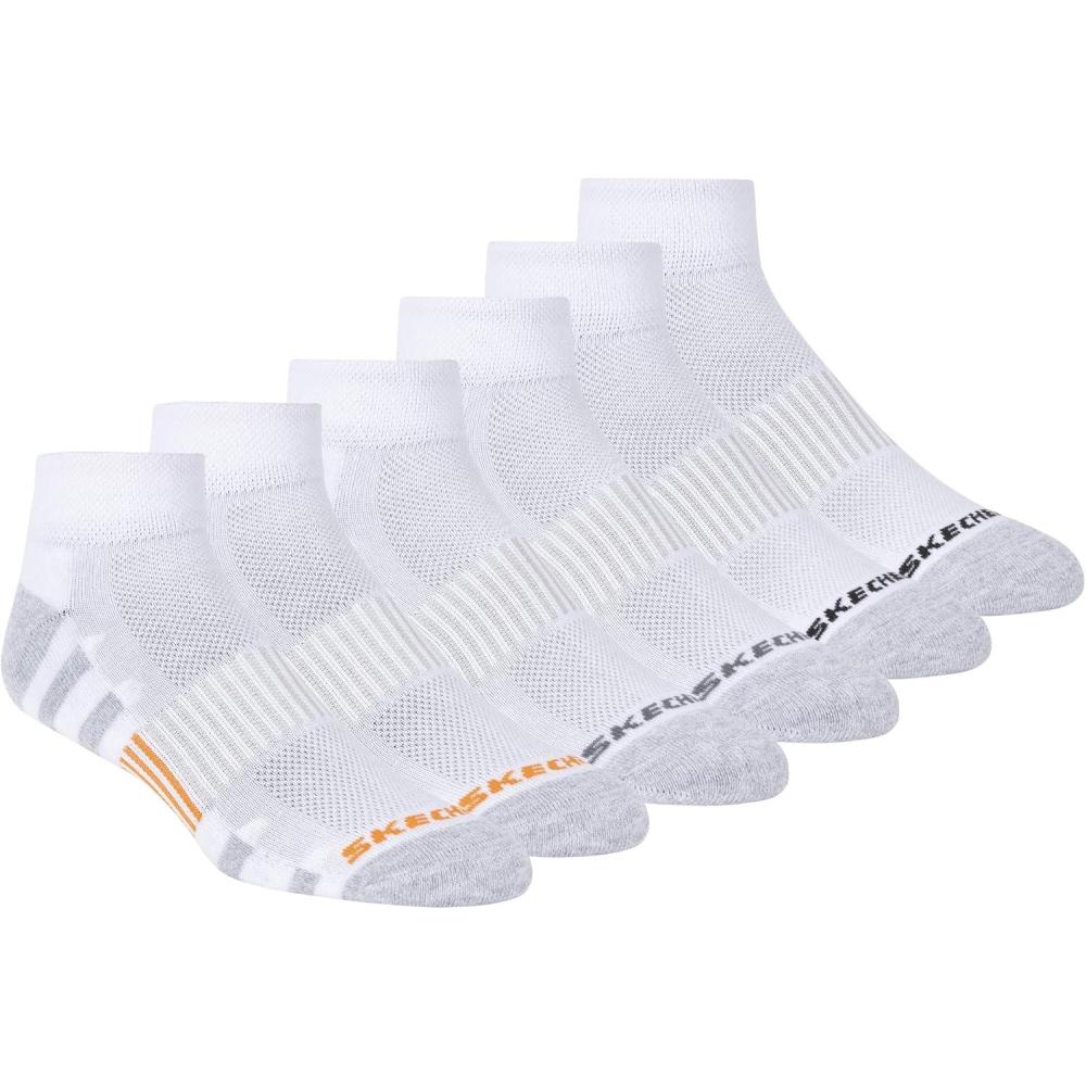 imageSkechers Mens 6 Pack Quarter Crew SocksWhite Muti