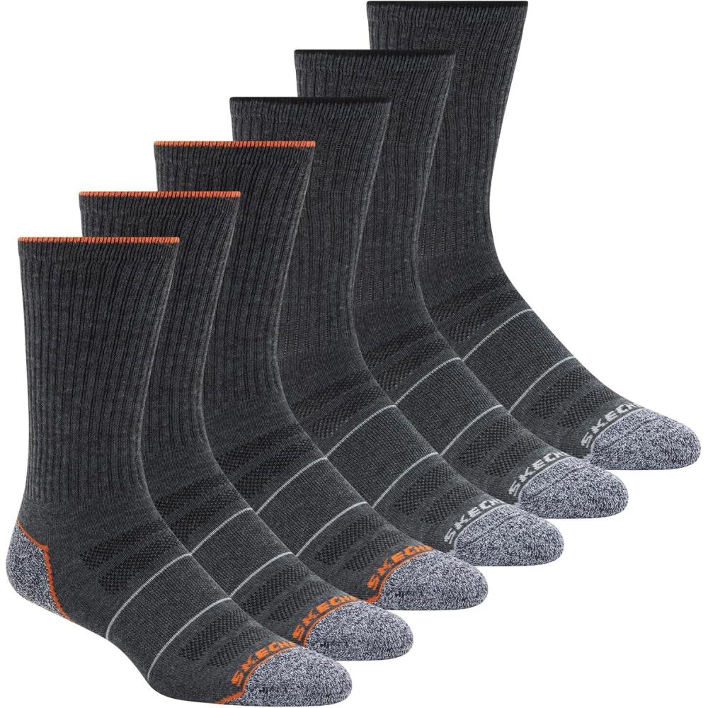 imageSkechers Mens 6 Pack Work Crew SocksCharcoal
