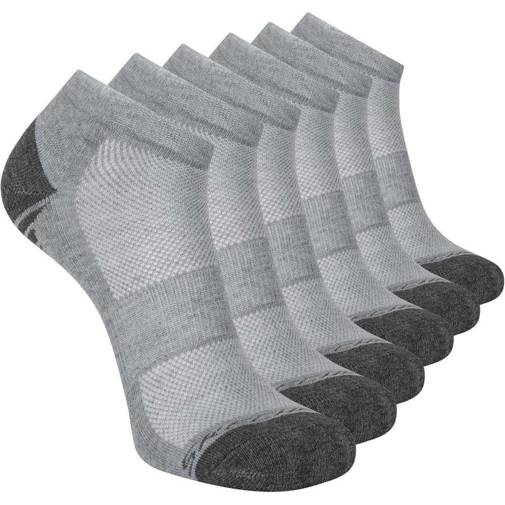 imageSkechers Mens 6Pack Half Terry Performance Low Cut Socks Breathable ampamp Cushioned FootbedLight Pastel Grey
