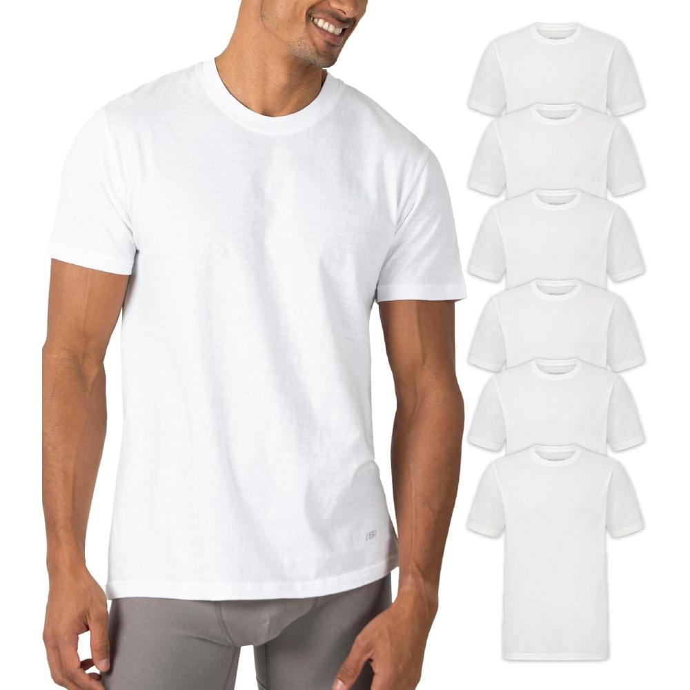 imageSkechers Mens Classic Fit Crew Neck Undershirt Tag Free TShirts Lightweight Camisetas MoistureWicking 6 PackWhite