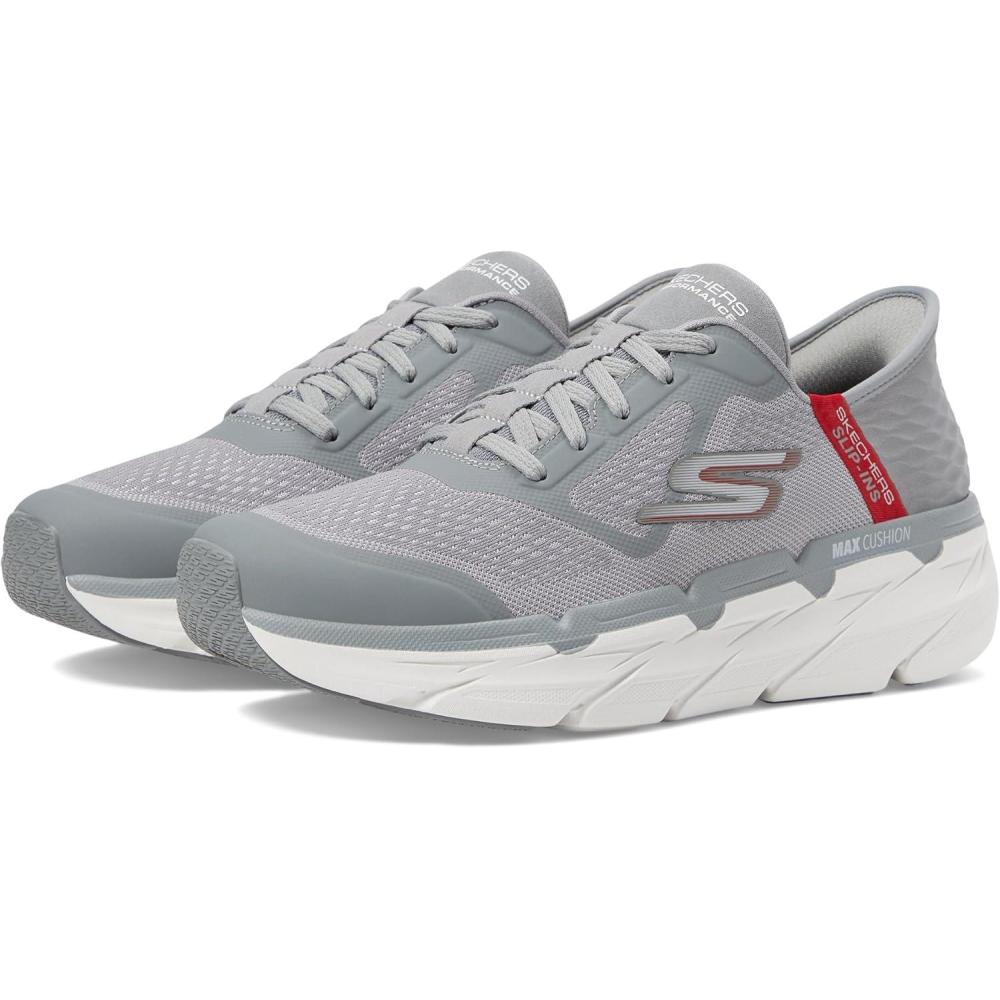 imageSkechers Mens Max Cushioning SlipinsAthletic Workout Running Walking Shoes with Memory Foam SneakerGreyRed