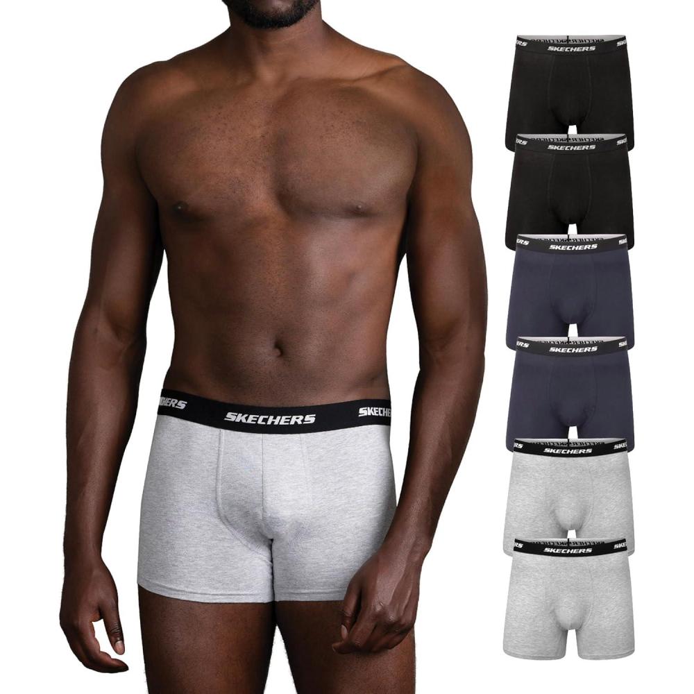 imageSkechers Mens Tagless Boxer Briefs 6Pack Calzoncillos Ajustados Moisture Wicking Underwear With Contoured PouchBlueDark GreyBlack