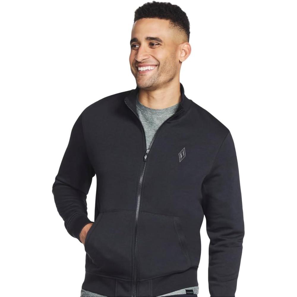 imageSkechers Mens The Hoodless Hoodie Go Walk Everywhere Full Zip Mock Neck JacketBold Black