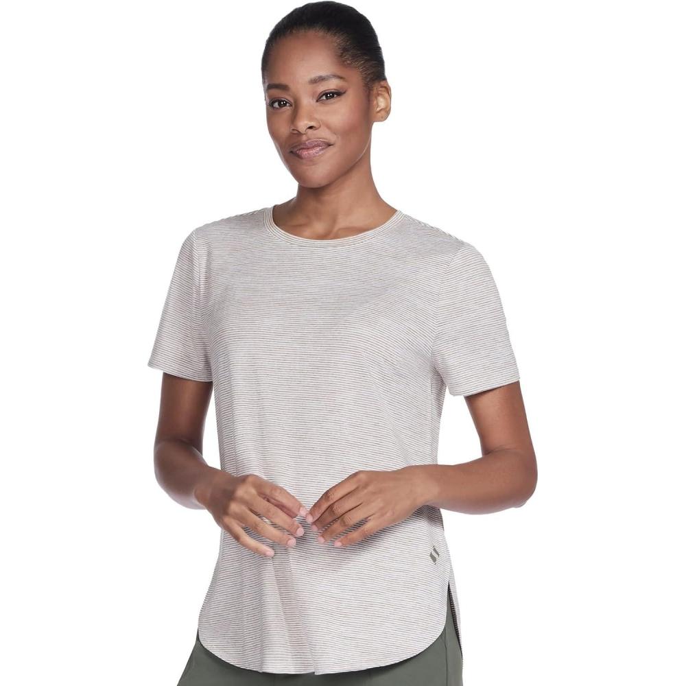 imageSkechers Womens Go Walk Moisture Wicking Go Dri Tunic TeeEgretDesert Swift Stripe
