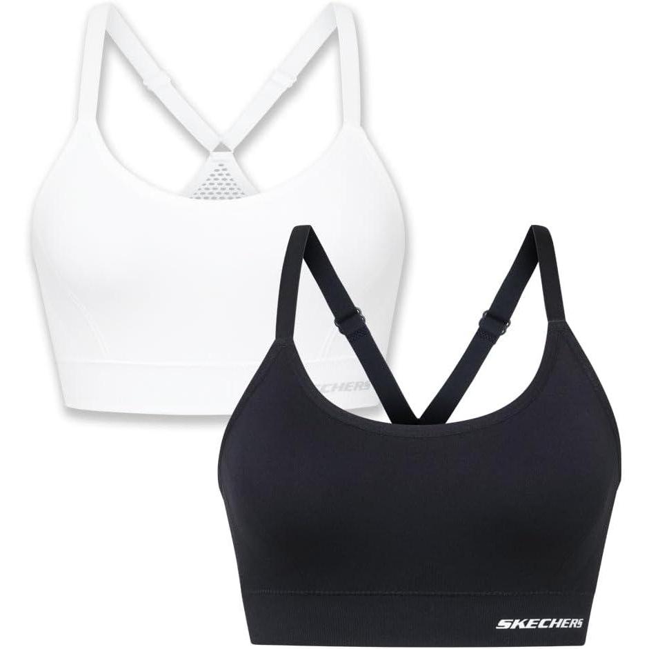 imageSkechers Womens Seamless Cami Sports Bra 2 Pack Comfortable Flexible Movement Fitness and Yoga Paquete SujetadorBright White  Jet Black