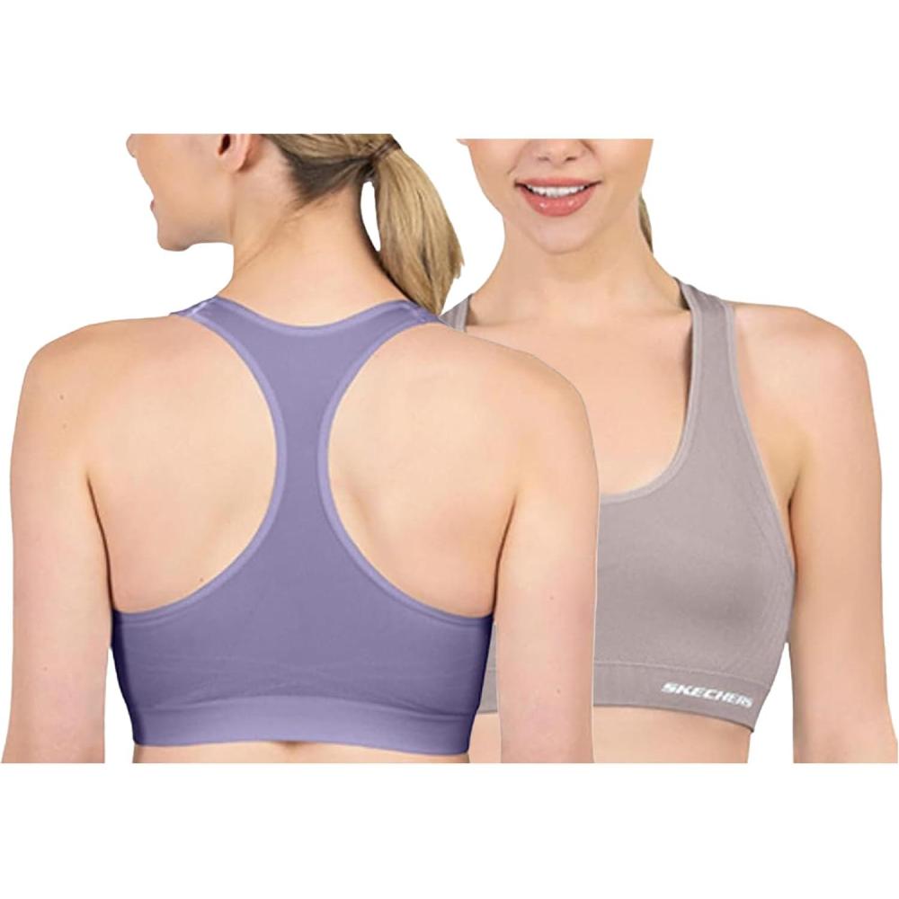 imageSkechers Womens Seamless Racerback Sports Bra 2 Pack Sostn Deportivo Comfortable Flexible Movement  Fitness and YogaAshes of Roses  Daybreak