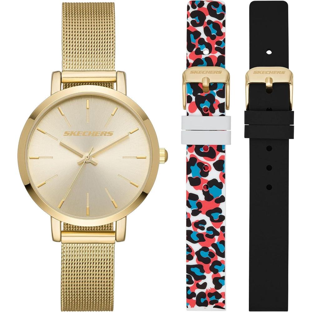 imageSkechers Womens Watch and Interchangeable Band Gift SetGold MeshAnimalBlack