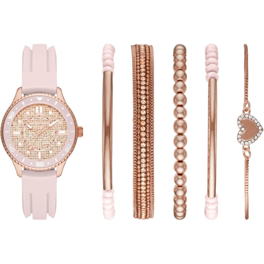 imageSkechers Womens Watch and Stackable Bracelet Gift SetPink Rose Gold Set
