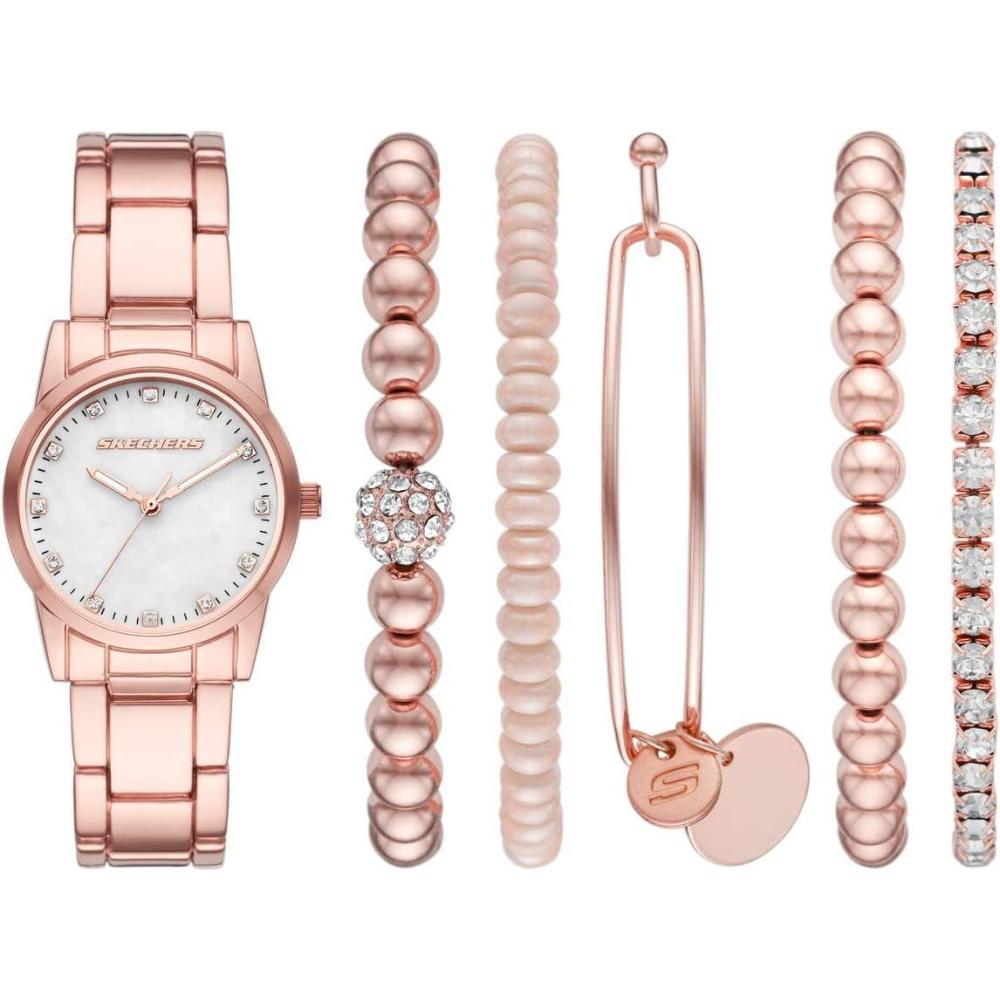 imageSkechers Womens Watch and Stackable Bracelet Gift SetRose GoldBead