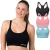 Skechers 3 Pack Womens Sports Bra, Sostén Deportivo, Racerback Keyhole, Athletic Yoga Multipack(Black/Flamingo/Gulf)