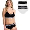 Skechers 4 Pack Womens Undwear, Solid Seamless Panty with Logo, Ropa Interior Sin Costuras, Moisture Wicking(Black/Grey/Light/White)