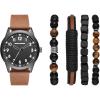Skechers Men’s Watch and Stackable Bracelet or Interchangeable Band Gift Set(Brown Leather Watch)