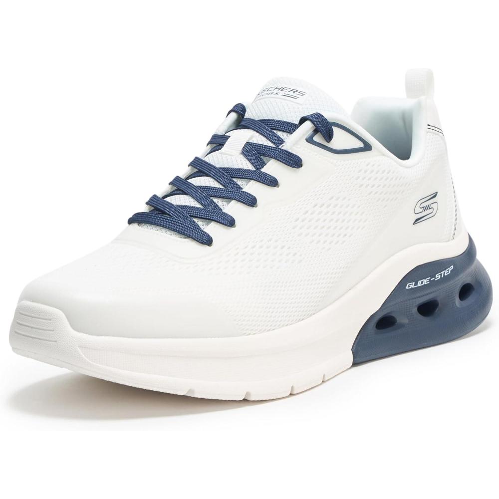 imageSkechers Mens Bobs Glide Step Arc Waves 20Class Rank SneakerWhiteNavy