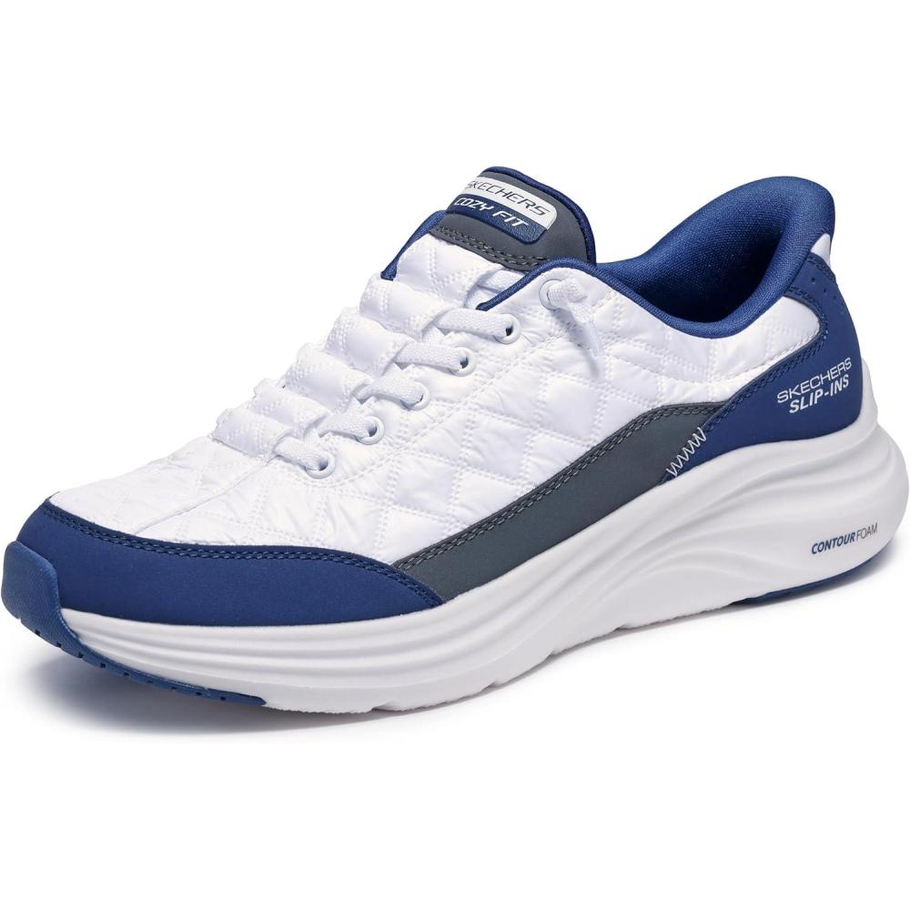 imageSkechers Mens Contour Foam Cozy Fit Hands Free Slipin SneakerWhiteNavy