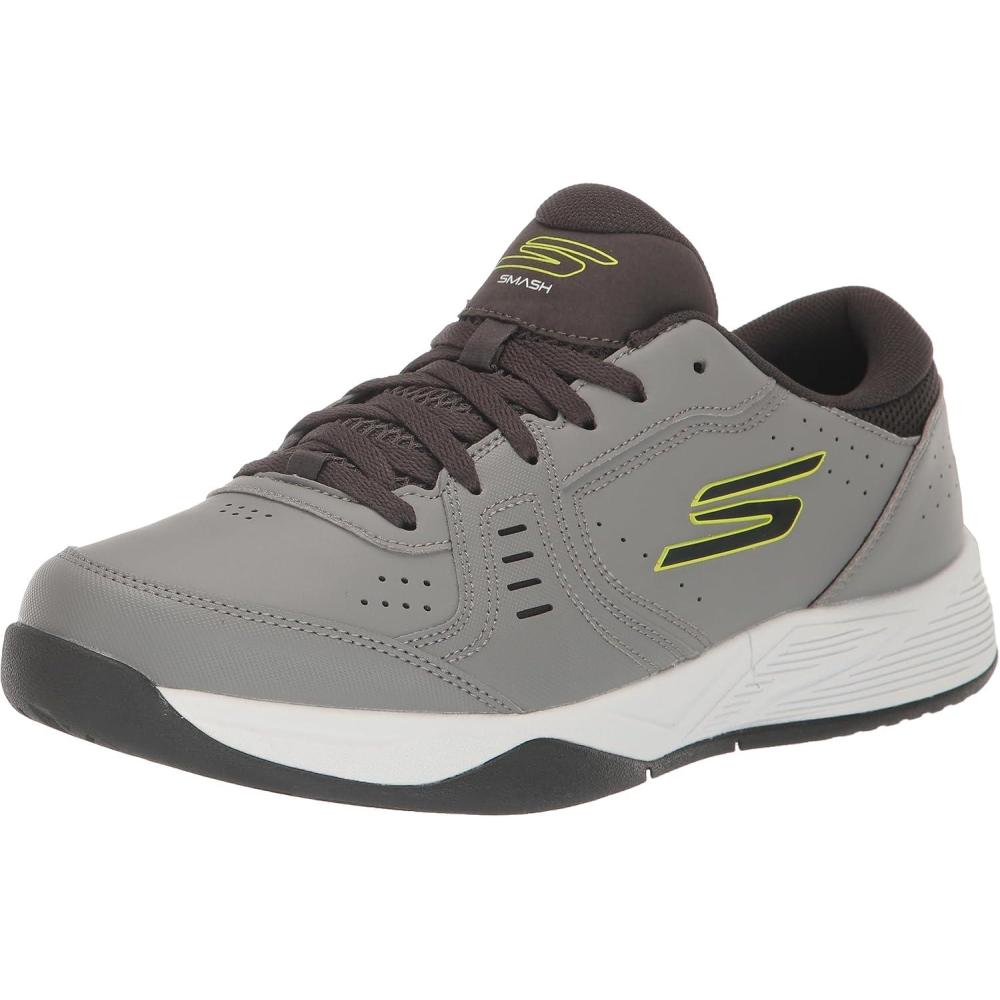 imageSkechers Mens Viper Court SmashAthletic Indoor Outdoor Pickleball Shoes  Relaxed Fit SneakersGreyLime