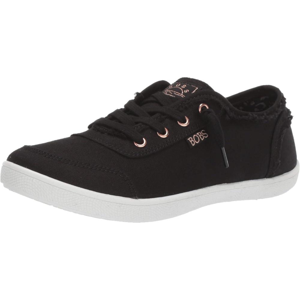 imageSkechers Womens Bobs B Cute Sneaker  Memory Foam Flexible Outsole Lightweight Vegan ShoesBlackWhiteRose Gold Leather