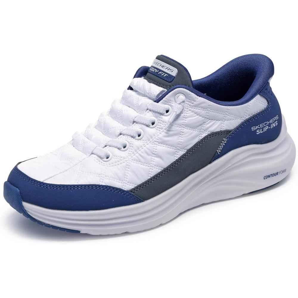 imageSkechers Womens Contour Foam Cozy Fit Hands Free Slipins SneakerWhiteNavy