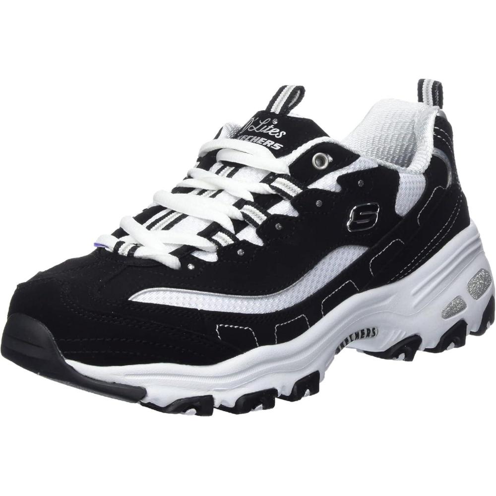 imageSkechers Womens DLites Fresh Start Memory Foam Laceup Sneaker FashionBlackMulti Silver