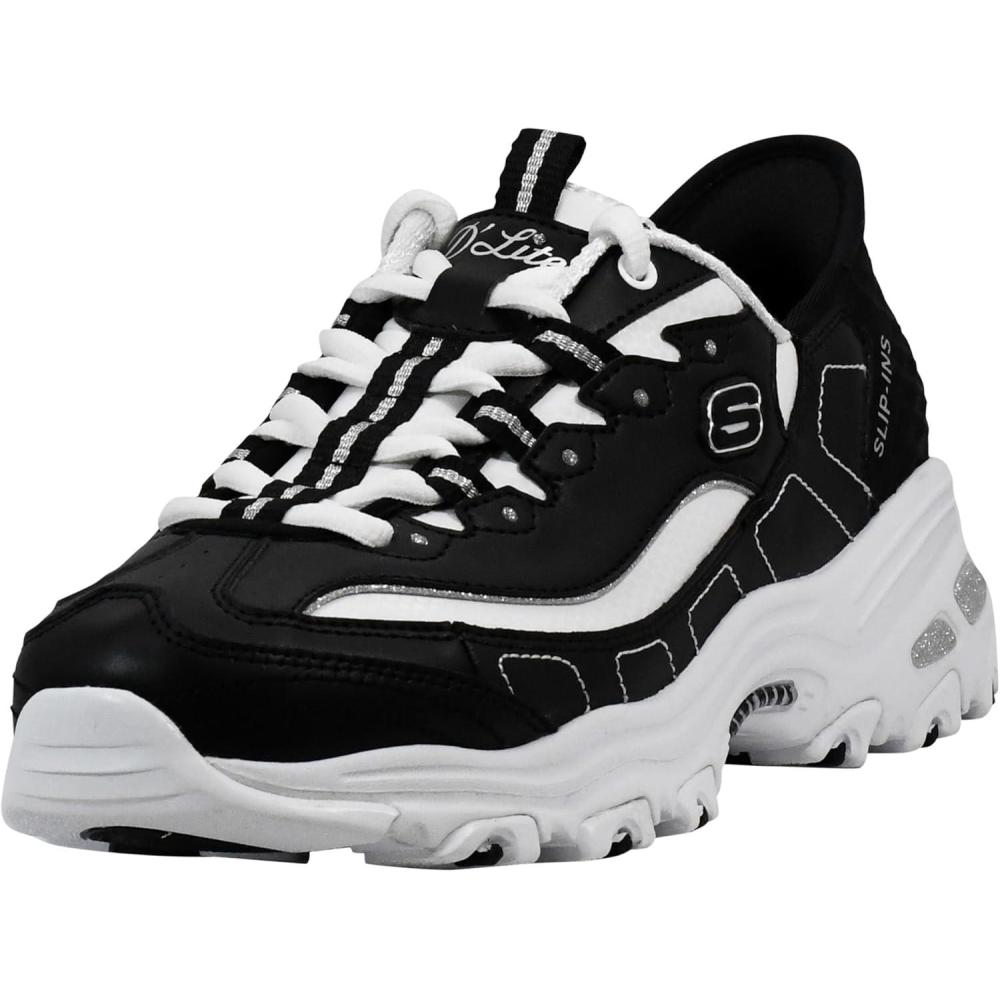 imageSkechers Womens DLites New Scene Hands Free SlipIns SneakerBlackWhiteSilver