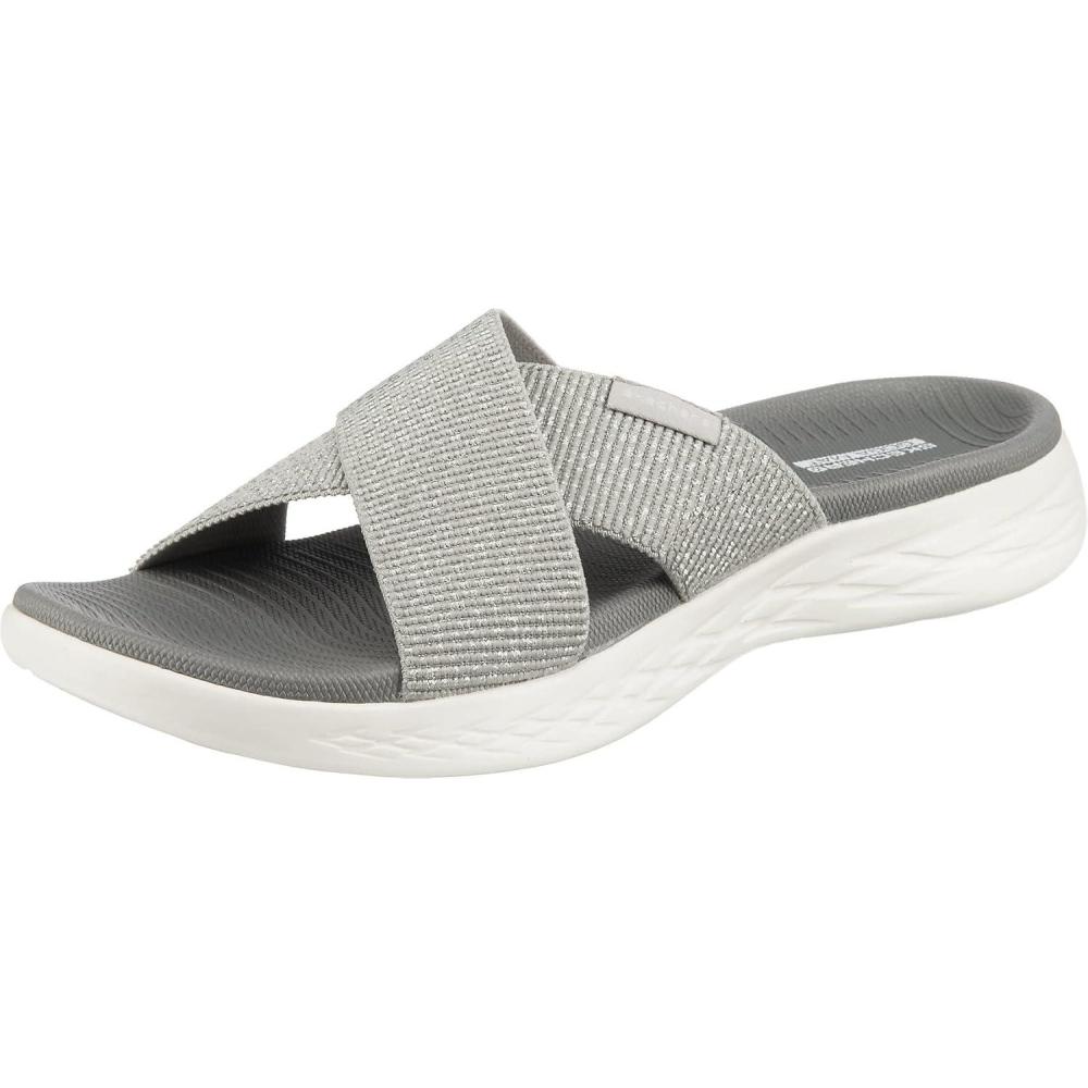 imageSkechers Womens OnThego 600Glistening Metallic Mesh Slide SandalSilver