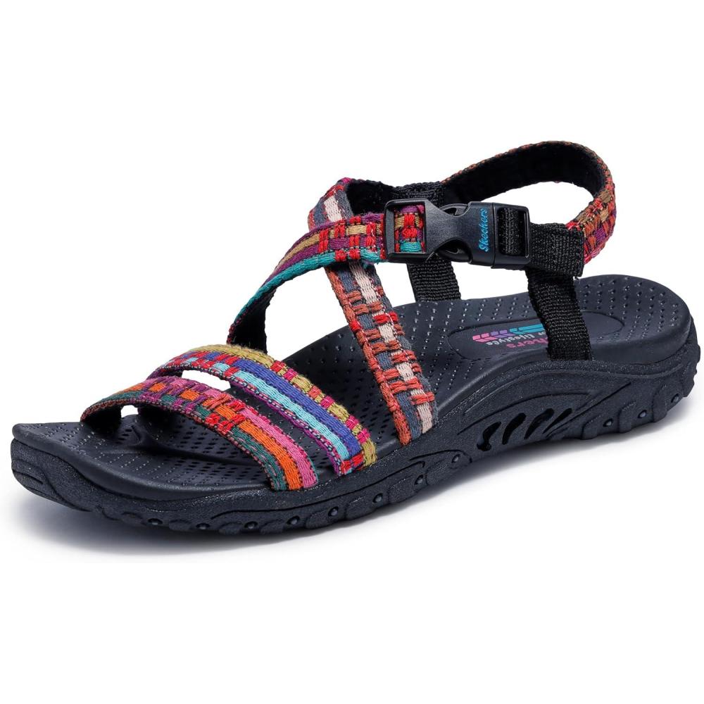 imageSkechers Womens ReggaeSew MeBoho Woven Strappy Slingback SandalBlack Multi