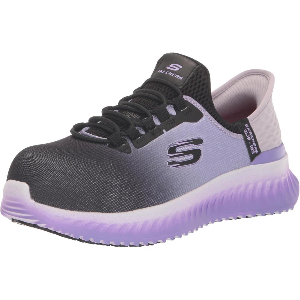 imageSkechers Womens SlipIns Work Tilido  Ombray Slip Resistant Bungee SneakersBlackPurple