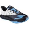 Skechers Men’s Low-top Sneakers(White Leather Black Leather Blue Mesh)