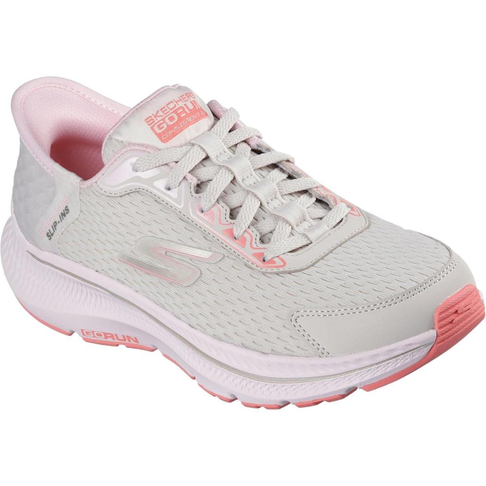 imageSkechers Womens Hands Free Slipins Go Run Consistent 20 Endure SneakerNatural Textile Lt Pink Trim