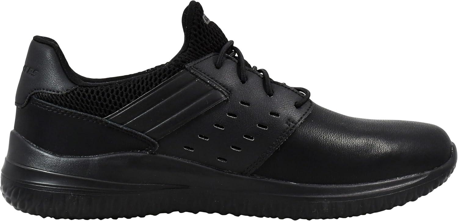 imageSkechers Mens Delson 30  Ezra Leather Bungee Lace Slip on SneakersBlackBlack