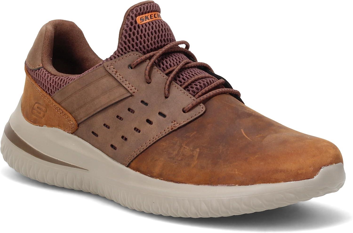 imageSkechers Mens Delson 30  Ezra Leather Bungee Lace Slip on SneakersBrown