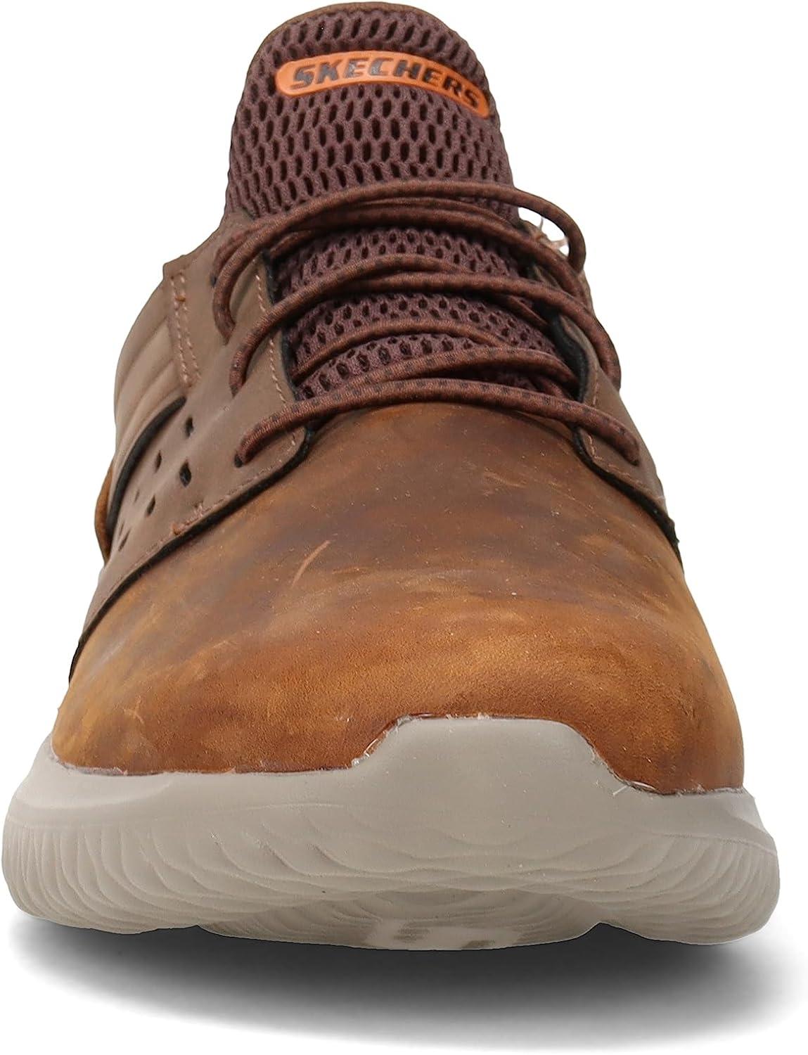 imageSkechers Mens Delson 30  Ezra Leather Bungee Lace Slip on SneakersBrown